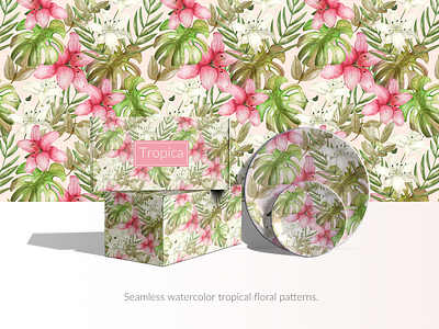 Seamless watercolor tropical floral pattern