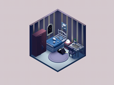 A dreamer's bedroom bedroom bedroom design c4d cinema4d design illustraion interior isometric isometric art purple room