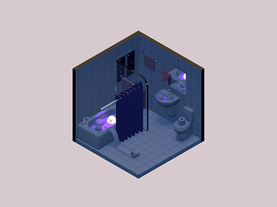 A dreamer's bathroom 3d bathroom bathroom design c4d cinema4d illustraion interiors isometric isometric art isometry modeling purple starry toilet