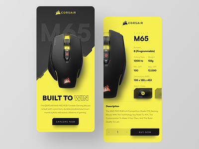 Corsair M65 App Ui Concept black corsair dark design dribbble ecommerce gaming graphic design mobile mobile app peripharal ui uiux yellow