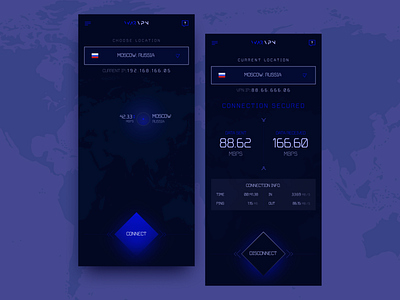 VPN Concept App Design blue branding cyber dark modern ui uiux ux vpn