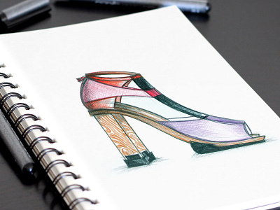 An old sketch in a new way color drawing footwear karandashova pencil