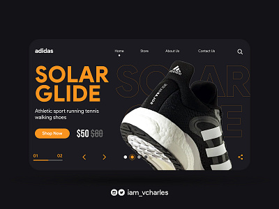 Adidas (Solar Glide) Sneakers Landing Page UI Design adidas adidas landing page design adidas web design brand brand design branding design graphic design illustration landing page design ui uiux user experience design user interface design ux vector web design