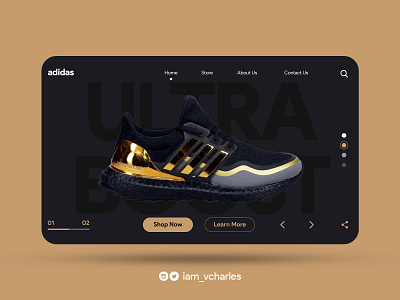 Adidas (Ultra Boost) Sneakers Landing Page UI Design adidas adidas landing page design brand brand design branding design graphic design illustration landing page design mobile design ui uiux user experience design user interface design ux vector web design