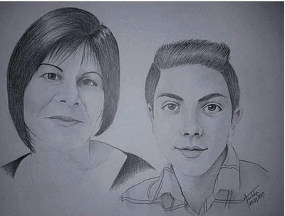 Portrait Mother and Son black white blackandwhite draw graphite drawing mother pencil shadows son
