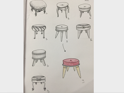 Furniture black white blackandwhite design draw furniture furniture design graphite drawing illustration ink pencil shadows stool watercolor