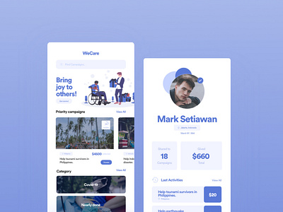 WeCare Charity app design app charity design ui ux