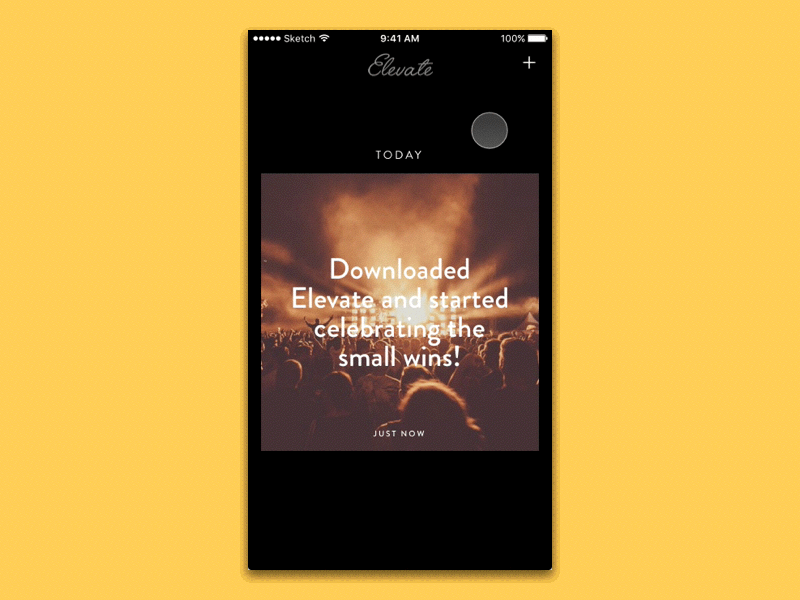 Elevate Add New Win animation cards feed motivation principle tiles transition ui unsplash ux