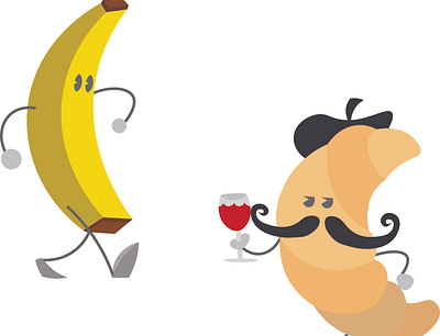 Funny Foods: Swell Banana & French Croissant adobe character characterdesign food food and drink food illustration graphic design icon illustration illustrator