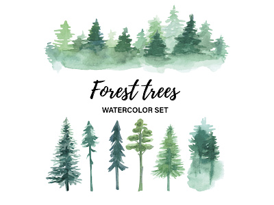 Watercolor forest set new