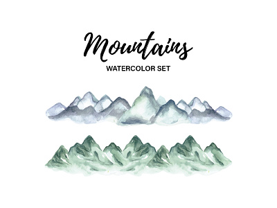 Watercolor mountains range. rocky set