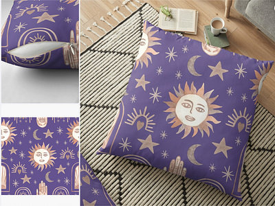 Watercolor magic purple pattern for Throw Pillow graphic design pattern pillow textile