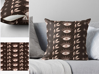 Magic boho eyes pattern on Throw Pillow fashion pillow