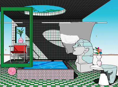 Le Corbusier Chair and Pool design illustration