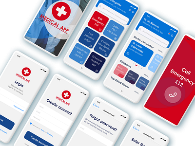 Medical App app app design app designers application appui appuidesign blue branding covid app design figma flat hospital app illustration medecine medical app minimal red ui web
