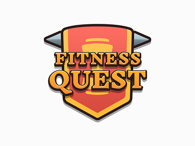 Fitness Quest Logo app app icon banner cartoon crest fantasy fitness fitness app flag fun game game logo icon illustration logo medieval playful shield workout