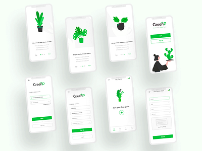 GreenP mobile application UI design adobexd bottomnavigation login onboarding plant signup ui ux