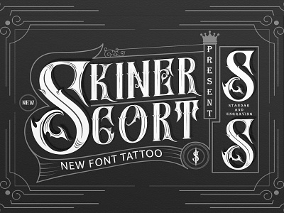 SKINER SCORT FONT TATTOO 3d animation app branding design fonttattoo graphic design icon illustration logo motion graphics tattoo typography ui ux vector
