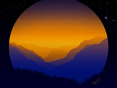 Paysage Montagne illustration landscape mountain night sunset vector