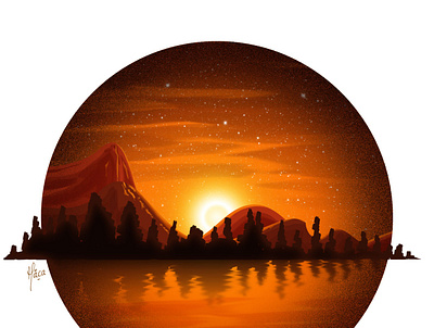 Coucher De Soleil Sur Lac illustration lake landscape mountain sunset