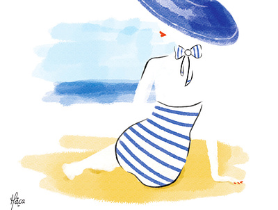 Plage beach girl illustration summer sun