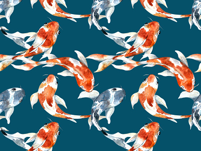 Koi Carp animal art carp childrens illustration design fish illustration illustrations illustrator koi nature pattern pattern design sea seamless pattern water watercolor watercolor painting