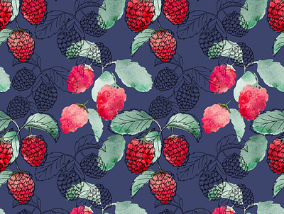 Raspberry berries berry design fresh graphic illustration illustrations nature pattern pattern art pattern design raspberry summer summertime watercolor