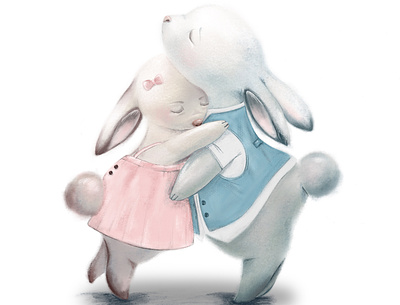 Cute rabbits animal childrens illustration cute hugs illustration illustrations love procreat rabbits softness