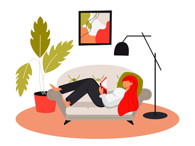 Relax art books cozy girl house illustration illustrations illustrator people reading rest vector weekend women