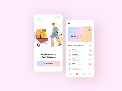 Cryptocurrency wallet - mobile app app app design bank crypto crypto wallet cryptocurrency figma get started illustrator mobile mobile app ui uiux ux wallet