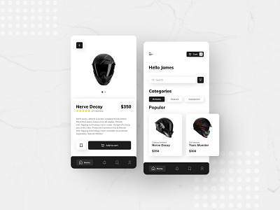 E-commerce - mobile app concept black black white e commerce e commerce shop figma helmets mobile mobile app mobile ui navigation product prototype simple ui uiux ux white