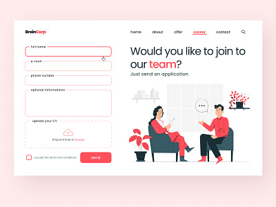Application - form application career design figma find find job form illustrations job job application product prototype red website