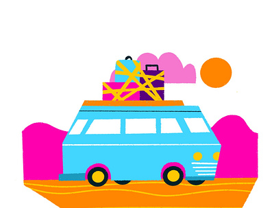 Retro Van car cartoon cartoon illustration drawing flat icon illustration limited color minimal roadtrip travel vacation vector website illustration