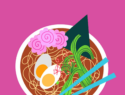 Ramen Bowl drawing flat food foodie icon illustration japan japanese japanese culture japanese food limited color minimal ramen travel vacation vector website illustration