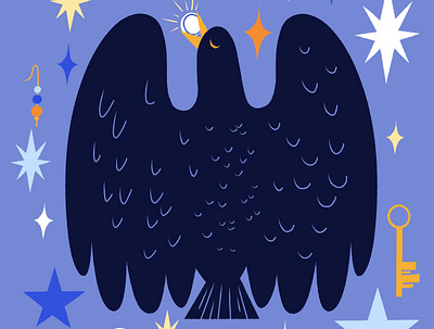 Shiny Things art birds black blue crow drawing flat flat color flat design flat illustration freelance illustrator illustration limited color minimal raven sky stars vector website illustration