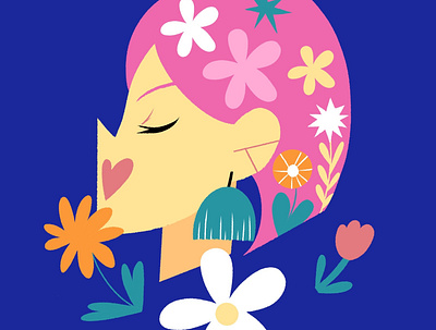 Spring In The Air art blue bright colors character design drawing flat floral flowers freelance illustrator girls icon illustration limited color lineless minimal pink social media website website illustration women
