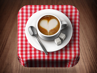 Relax and Enjoy Your Coffee 3d brown cappuccino ceramics coffee cup foam heart icon in cell ios milk reflections rounded spoon sugar tablecloth white