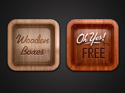 FREE Wooden Boxes 3d bark dark download frames free freebie icon illustration ios light texture wood