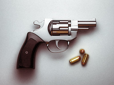 Bang 3d bullets chrome gun illustration light realistic reflections silver visualisation