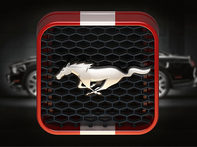 Ford Mustang iOS Icon 3d black car gray grille hood horse icon ios metal mustang radiator red reflections shiny stripe white