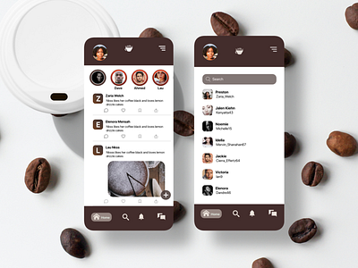 social media app concept for coffee enthusiast app branding ui ux