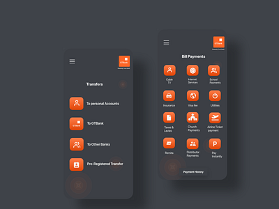 GTBank mobile application redesign featuring dark mode