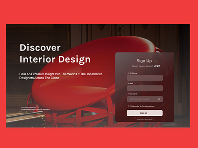 sign up form for an interior design publication branding design ui web website