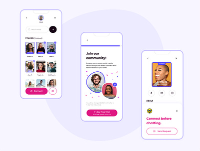 Find Roommates in Your Circle community designchallenge interview join mobile app onboarding social media uidesign ux uxdesign uxui