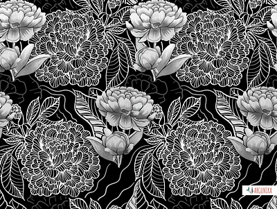 Monochrome Flowers black and white design fabric design hand drawn ink line art marker monochrome pattern design seamless pattern surface design vector watercolor