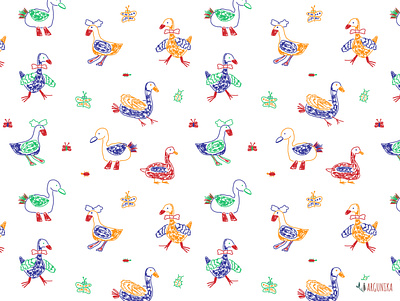 Kidult. Geese and butterflies design fabric fabric design illustration pattern design seamless pattern surface design vector