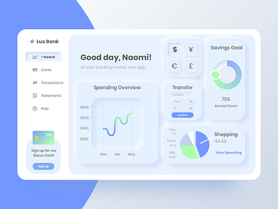 UI of the Week — Lux Bank Dashboard app app design dashboad dashboard app dashboard design dashboard ui desktop app neumorphism ui user experience user inteface ux web app