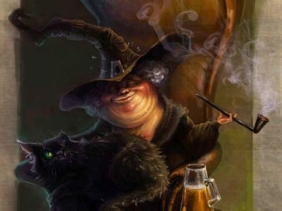 Nanny Ogg a witch cat character hat illustration