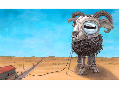 The Ram In the Desert - CGTrader Digital Art Competition acrilyc character comic desert illustration metal painting paper ram route 66 steampunk