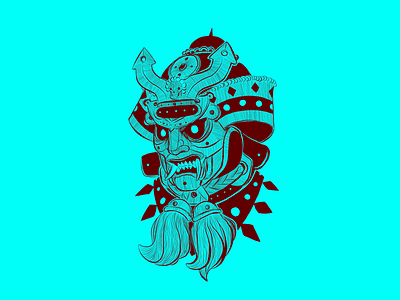 Blue Samurai design illustration illustrator ink logo poster samurai tattoo